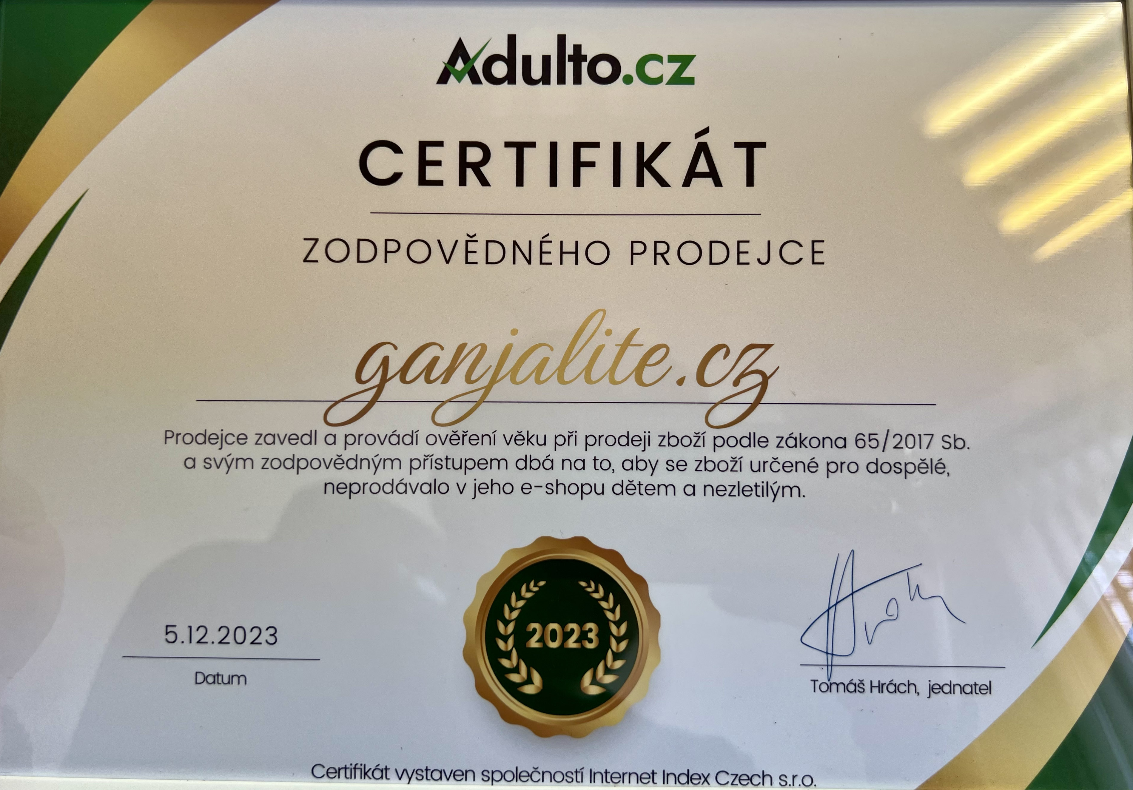 ceritifkat zodpovedneho prodejce adulto